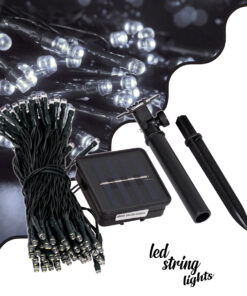 GloboStar® 85808 Διακοσμητική Γιρλάντα 10 Μέτρων με Controller 8 Προγραμμάτων Φωτισμού - 100 LED 4W με Ενσωματωμένη Μπαταρία 600mAh - Φωτοβολταϊκό Πάνελ - Αισθητήρα Ημέρας-Νύχτας - Βάση Κήπου & Σκούρο Πράσινο Καλώδιο Αδιάβροχη IP65 Ψυχρό Λευκό 6000K Μ10m