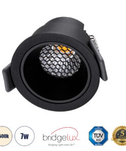 GloboStar® GloboStar® PLUTO-S 60250 Χωνευτό LED Spot Downlight TrimLess Φ6.4cm 7W 910lm 38° AC 220-240V IP20 Φ6.4 x Υ4.9cm - Στρόγγυλο - Μαύρο & Anti-Glare HoneyComb - Φυσικό Λευκό 4500K - Bridgelux COB - 5 Years Warranty