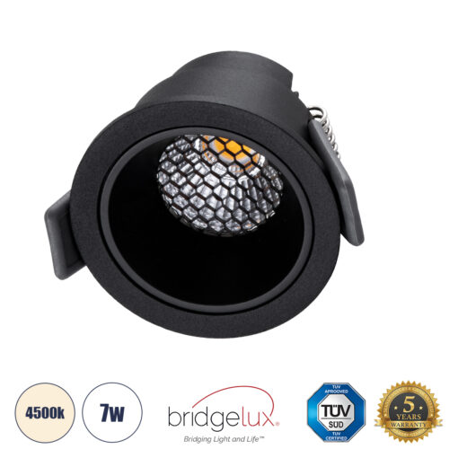 GloboStar® GloboStar® PLUTO-S 60250 Χωνευτό LED Spot Downlight TrimLess Φ6.4cm 7W 910lm 38° AC 220-240V IP20 Φ6.4 x Υ4.9cm - Στρόγγυλο - Μαύρο & Anti-Glare HoneyComb - Φυσικό Λευκό 4500K - Bridgelux COB - 5 Years Warranty