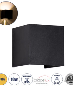 GloboStar® GloboStar® AXIS-S 60562 Φωτιστικό Τοίχου - Απλίκα Αρχιτεκτονικού Φωτισμού Εσωτερικού/Εξωτερικού Χώρου Up & Down LED 10W 1150lm 10 έως 60° AC 220-240V Αδιάβροχο IP65 Μ10 x Π10 x Υ10cm - Θερμό Λευκό 2700K - Μαύρο - Bridgelux Chip - 3 Years Warranty