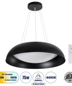 GloboStar® GLOBOSTAR® ANATOLIA 61269 Μοντέρνο Κρεμαστό Φωτιστικό Οροφής LED 75W 8625lm 120° AC 220-240V IP20 Ρυθμιζόμενο Λευκό CCT με Χειριστήριο από 2700K έως 6000K Dimmable - Lumileds SMD Chip - Μαύρο - Μ60 x Π60 x Υ12.5cm - 3 Χρόνια Εγγύηση