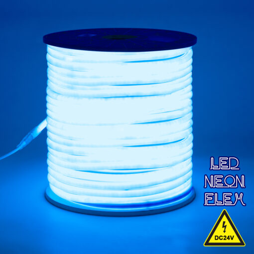 GloboStar® GloboStar® 70585 TUBE 360° Degree Neon Flex Epistar LED SMD 2835 1m 12W/m 120LED/m 840lm/m 360° DC 24V Αδιάβροχη IP68 Μπλε Dimmable