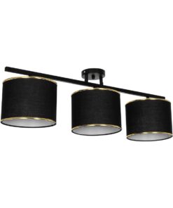 GloboStar® GloboStar® GLOWEN 201-0086 Vintage Φωτιστικό Οροφής Ράγα Τρίφωτο 3 x E27 IP20 Μαύρο Μέταλλο με Καφέ Υφάσμα - Μ80 x Π20 x Υ20cm