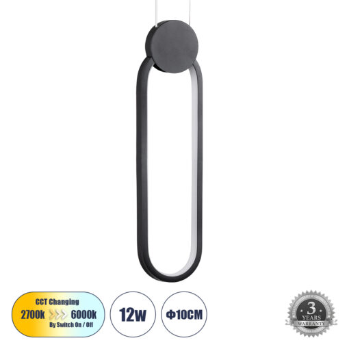 GloboStar® GLOBOSTAR® ILDI 61088 Μοντέρνο Κρεμαστό Φωτιστικό Οροφής LED 12W 1440lm 300° AC 220-240V IP20 Ρυθμιζόμενο Λευκό CCT με On/Off 2700K/4500K/6000K - Lumileds SMD Chip - Μαύρο Ματ- Μ10 x Π2.3 x Υ38cm - 3 Χρόνια Εγγύηση