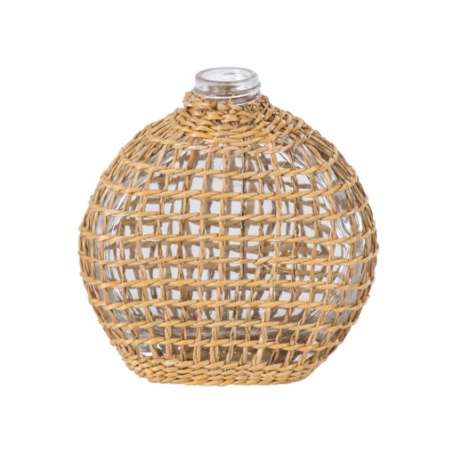 GloboStar® GloboStar® MANDY 35624 Διακοσμητικό Βάζο Γυάλινο Διάφανο με Μπαμπού Μ10.5 x Π4 x Υ11cm