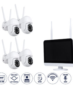 GloboStar® GloboStar® 86041 Ασύρματο Καταγραφικό με Οθόνη - 4 x Camera 2MP 1080P WiFi 360° Μοιρών - Αδιάβροχο IP66 - Νυχτερινή Όραση με LED IR - Διπλή Κατέυθυνση Ομιλίας - Ανιχνευτή Κίνησης - Νυχτερινή Λήψη - Λευκό