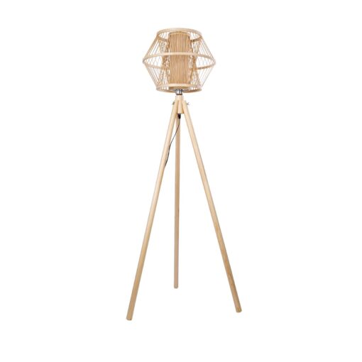 GloboStar® GloboStar® POPPY 01985 Boho Επιδαπέδιο Φωτιστικό Μονόφωτο 1 x E27 IP20 Μπεζ Ξύλο - Μ58 x Π58 x Υ151cm