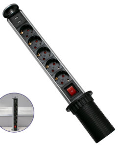 GloboStar® GloboStar® 79632 Χωνευτό Πτυσσόμενο Πολύμπριζο με 5 Πρίζες Ασφαλείας EU Σούκο AC 230V Max 5000W & 2 Εξόδους USB DC 5V Max 3A 18W & Ενσωματωμένο Διακόπτη Οn/Off