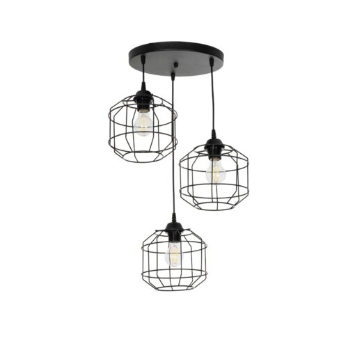GloboStar® GLOBOSTAR® RAYNO 201-0108 Vintage Κρεμαστό Φωτιστικό Οροφής με Ντουί 3 x E27 AC 220-240V IP20 - Μαύρο - Μ42 x Π42 x Υ60cm