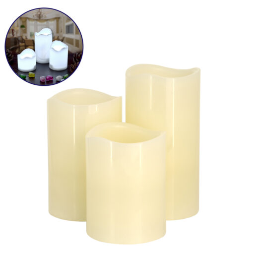 GloboStar® GloboStar® 79554 ΣΕΤ 3 Διακοσμητικών Realistic Κεριών Παραφίνης με LED - Μπαταρίας & Ασύρματο Χειριστήριο IR Ψυχρό Λευκό 6000K