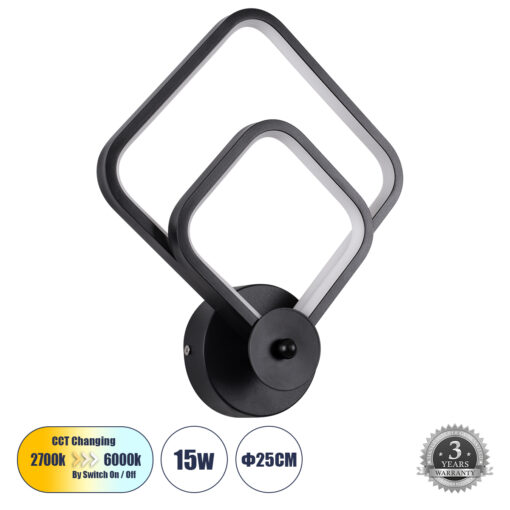 GloboStar® GLOBOSTAR® ANNA 61085 Μοντέρνο Φωτιστικό Τοίχου - Απλίκα LED 15W 1800lm 300° AC 220-240V IP20 Ρυθμιζόμενο Λευκό CCT με On/Off 2700K/4500K/6000K - Lumileds SMD Chip - Μαύρο Ματ - Μ25 x Π8 x Υ30cm - 3 Χρόνια Εγγύηση