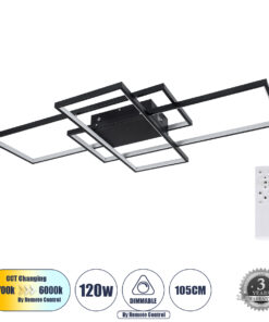 GloboStar® GloboStar® QUADRA 61388 Φωτιστικό Οροφής Design LED CCT 120W 14400lm 120° AC 220-240V - Εναλλαγή Φωτισμού μέσω Τηλεχειριστηρίου All In One Ψυχρό 6000k+Φυσικό 4500k+Θερμό 2700k Dimmable Μ105 x Π60 x Υ9cm - Μαύρο - 3 Years Warranty