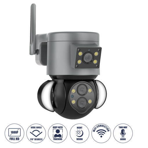 GloboStar® GloboStar® 86077 Επιτοίχια Κάμερα Πρίζας WiFi HD 1080P 350° Διπλή Κατέυθυνση Ομιλίας & Ανιχνευτή Κίνησης - Απομακρυσμένος Έλεγχος - Αδιάβροχη IP65 - Γρι Μαύρο - Μ15 x Π14.5 x Y15cm - 2 Χρόνια Εγγύηση