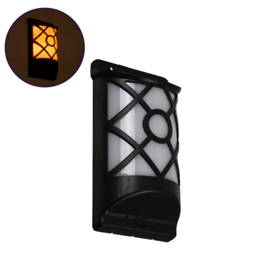 GloboStar® GLOBOSTAR® FLAMEART 71457 Διακοσμητικό Φωτιστικό Τοίχου LED 3W 90lm 120° DC 5V με Φωτοβολταϊκό Panel 5V 0.2W & Επαναφορτιζόμενη Μπαταρία Li-ion 3.2V 300mAh Αδιάβροχο IP65 Πορτοκαλί με Εφέ Φλόγας - Μ18 x Π10 x Υ5cm - 1 Χρόνο Εγγύηση