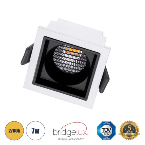 GloboStar® GLOBOSTAR® PLUTO-S 60265 Χωνευτό Downlight Σποτ με Honeycomb Anti Glare Reflector LED 7W 875lm 38° AC 220-240V IP20 Θερμό Λευκό 2700K - Bridgelux COB Chip & TÜV SÜD Driver - Λευκό & Μαύρο Ματ - Μ6.4 x Π6.4 x Υ4.9cm / Q5.5 x 5.5cm x - 5 Χρόνια Εγγύηση