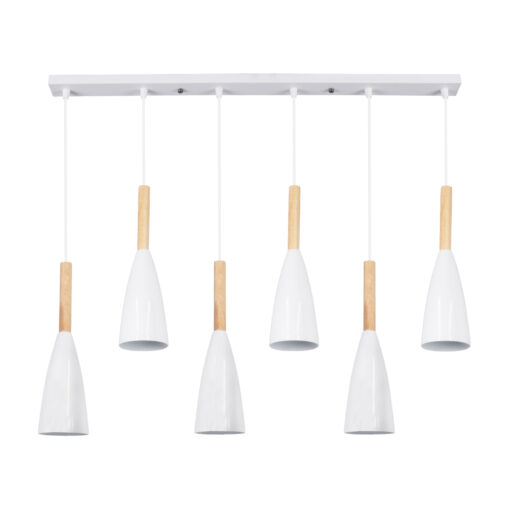 GloboStar® GLOBOSTAR® DILLON 00633 Μοντέρνο Κρεμαστό Φωτιστικό Οροφής με Ντουί 6 x E27 AC 220-240V IP20 - Λευκό & Μπεζ - Μ84 x Π14 x Υ130cm