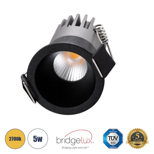 GloboStar® GloboStar® MICRO-S 60239 Χωνευτό LED Spot Downlight TrimLess Φ4cm 5W 625lm 38° AC 220-240V IP20 Φ4 x Υ5.9cm - Στρόγγυλο - Μαύρο - Θερμό Λευκό 2700K - Bridgelux COB - 5 Years Warranty