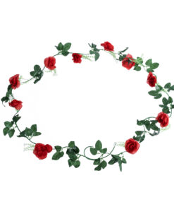 GloboStar® GloboStar® 78129 Τεχνητό Κρεμαστό Φυτό Διακοσμητική Γιρλάντα Λουλουδιών με 10 Κόκκινα Τριαντάφυλλα & Πράσινο Φύλλωμα M20 x Υ220 x Π20cm
