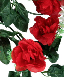 Alternative view of GloboStar® 78129 Τεχνητό Κρεμαστό Φυτό Διακοσμητική Γιρλάντα Λουλουδιών με 10 Κόκκινα Τριαντάφυλλα & Πράσινο Φύλλωμα M20 x Υ220 x Π20cm