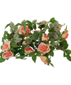 GloboStar® GloboStar® 09006 Τεχνητό Κρεμαστό Φυτό Διακοσμητική Γιρλάντα Μήκους 2 μέτρων με 16 X Μεγάλα Τριαντάφυλλα Ροζ Σομόν