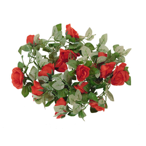 GloboStar® GloboStar® 09007 Τεχνητό Κρεμαστό Φυτό Διακοσμητική Γιρλάντα Μήκους 2 μέτρων με 16 X Μεγάλα Τριαντάφυλλα Κόκκινα