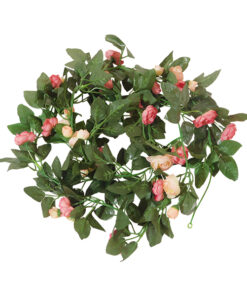 GloboStar® GloboStar® 09009 Τεχνητό Κρεμαστό Φυτό Διακοσμητική Γιρλάντα Μήκους 2.2 μέτρων με 32 X Μικρά Τριαντάφυλλα Σομόν Κοραλί