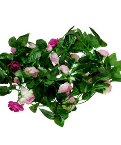 GloboStar® GloboStar® 09010 Τεχνητό Κρεμαστό Φυτό Διακοσμητική Γιρλάντα Μήκους 2.2 μέτρων με 32 X Μικρά Τριαντάφυλλα Μωβ