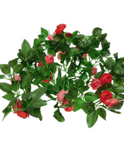 GloboStar® GloboStar® 09011 Τεχνητό Κρεμαστό Φυτό Διακοσμητική Γιρλάντα Μήκους 2.2 μέτρων με 32 X Μικρά Τριαντάφυλλα Ροζ Κοραλί