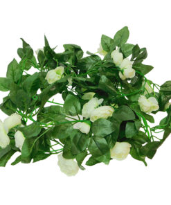 GloboStar® GloboStar® 09012 Τεχνητό Κρεμαστό Φυτό Διακοσμητική Γιρλάντα Μήκους 2.2 μέτρων με 32 X Μικρά Τριαντάφυλλα Λευκά