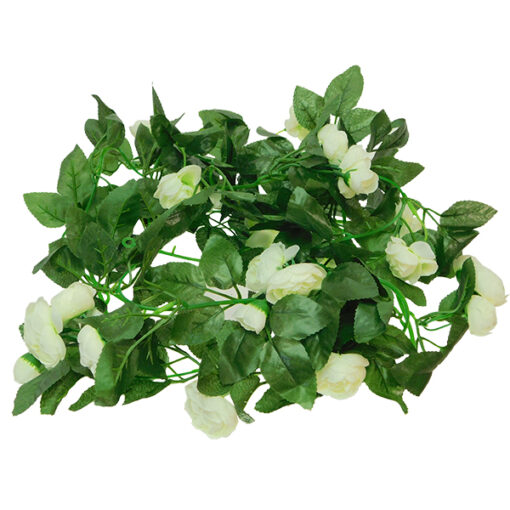 GloboStar® GloboStar® 09012 Τεχνητό Κρεμαστό Φυτό Διακοσμητική Γιρλάντα Μήκους 2.2 μέτρων με 32 X Μικρά Τριαντάφυλλα Λευκά