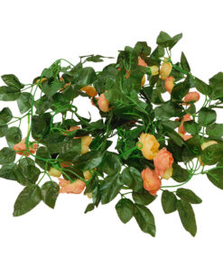 GloboStar® GloboStar® 09013 Τεχνητό Κρεμαστό Φυτό Διακοσμητική Γιρλάντα Μήκους 2.2 μέτρων με 32 X Μικρά Τριαντάφυλλα Πορτοκαλί Σομόν