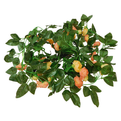 GloboStar® GloboStar® 09013 Τεχνητό Κρεμαστό Φυτό Διακοσμητική Γιρλάντα Μήκους 2.2 μέτρων με 32 X Μικρά Τριαντάφυλλα Πορτοκαλί Σομόν