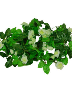 GloboStar® GloboStar® 09019 Τεχνητό Κρεμαστό Φυτό Διακοσμητική Γιρλάντα Μήκους 2.2 μέτρων με 33 X Μικρά Τριαντάφυλλα Πράσινα Λευκά