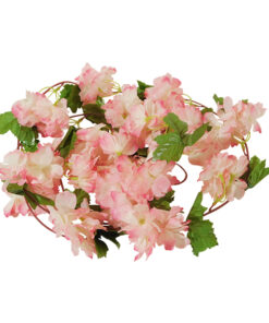 GloboStar® GloboStar® 09024 Τεχνητό Κρεμαστό Φυτό Διακοσμητική Γιρλάντα Μήκους 2.2 μέτρων με 18 X Άνθη Κερασιάς Ροζ Σομόν
