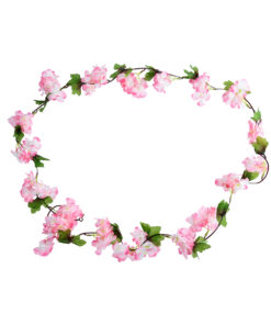 GloboStar® GloboStar® 78100 Τεχνητό Κρεμαστό Φυτό Διακοσμητική Γιρλάντα Λουλουδιών με 18 Ροζ Λευκά Άνθη Κερασιάς & Πράσινο Φύλλωμα M20 x Υ220 x Π20cm