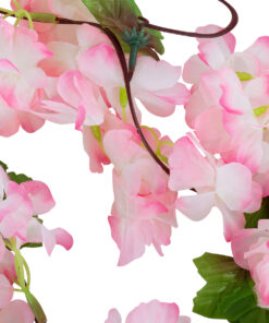 Alternative view of GloboStar® 78100 Τεχνητό Κρεμαστό Φυτό Διακοσμητική Γιρλάντα Λουλουδιών με 18 Ροζ Λευκά Άνθη Κερασιάς & Πράσινο Φύλλωμα M20 x Υ220 x Π20cm