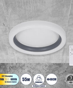 GloboStar® GloboStar® ARIANA 61036 Πλαφονιέρα Οροφής Κύκλος LED CCT 55W 6376lm 120° AC 220-240V - Εναλλαγή Φωτισμού μέσω Τηλεχειριστηρίου All In One Ψυχρό Λευκό 6000k+Φυσικό Λευκό 4500k+Θερμό Λευκό 2700k Dimmable Φ48cm - Γκρι Ανθρακί - 3 Years Warranty