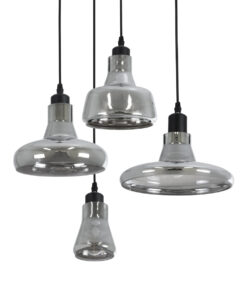 GloboStar® GLOBOSTAR® FEMINE 01011 Μοντέρνο Κρεμαστό Φωτιστικό Οροφής με Ντουί 4 x E27 AC 220-240V IP20 - Γκρι & Μαύρο - Μ70 x Π70 x Y24.5cm - Σετ 4 Τεμαχίων
