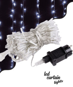 GloboStar® 85828 Διακοσμητική Κουρτίνα 3 x 3 Μέτρα με Controller 8 Προγραμμάτων Εναλλαγών Φωτισμού - Επεκτεινόμενη 300 LED 3.6W AC 230V με Διάφανο Καλώδιο & Πρίζα Schuko Αδιάβροχη IP44 Ψυχρό Λευκό 6000K Μ3 x Υ3m