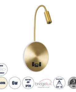 GloboStar® GLOBOSTAR® GOOSE 60885 Μοντέρνο Φωτιστικό Τοίχου - Απλίκα Ξενοδοχείου Reading Light με Φορτιστή USB 3A LED 6W 600lm 36° & 360° AC 220-240V IP20 Φυσικό Λευκό 4500K - Bridgelux COB Chip & TÜV SÜD Driver - Χρυσό Πλατίνα - Μ15.5 x Π22.5 x Υ30cm - 3 Χρόνια Εγγύηση