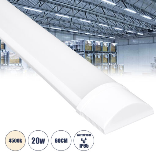 GloboStar® GloboStar® 60156 LED Γραμμικό Βιομηχανικό Φωτιστικό Tri-Proof 60cm 20W 1847lm 120° AC 220-240V Αδιάβροχο IP65 Μ60 x Π7.5 x Υ2.5cm Φυσικό Λευκό 4500K - 2 Χρόνια Εγγύηση