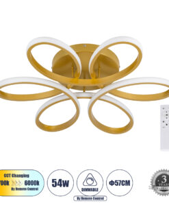 GloboStar® GLOBOSTAR® MARGARET 61403 Μοντέρνο Φωτιστικό Οροφής LED 54W 6210lm 360° AC 220-240V IP20 Ρυθμιζόμενο Λευκό CCT με Χειριστήριο από 2700K έως 6000K Dimmable - Lumileds SMD Chip - Χρυσό Βούρτσας - Μ57 x Π57 x Υ12cm - 3 Χρόνια Εγγύηση