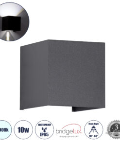 GloboStar® GloboStar® AXIS-S 60567 Φωτιστικό Τοίχου - Απλίκα Αρχιτεκτονικού Φωτισμού Εσωτερικού/Εξωτερικού Χώρου Up & Down LED 10W 1250lm 10 έως 60° AC 220-240V Αδιάβροχο IP65 Μ10 x Π10 x Υ10cm - Ψυχρό Λευκό 6000K - Γκρι Ανθρακί - Bridgelux Chip - 3 Χρόνια Εγγύηση
