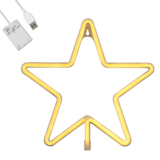 GloboStar® GloboStar® 78585 Φωτιστικό Ταμπέλα Φωτεινή Επιγραφή NEON LED Σήμανσης STAR 5W με Καλώδιο Τροφοδοσίας USB - Μπαταρίας 3xAAA (Δεν Περιλαμβάνονται) - Θερμό Λευκό 2700K