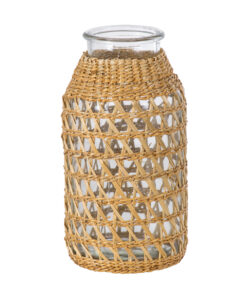 GloboStar® GloboStar® MANDY 35627 Διακοσμητικό Βάζο Γυάλινο Διάφανο με Μπαμπού Φ8.5 x Υ17.5cm