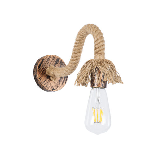 GloboStar® GloboStar® FLEDI 01134 Vintage Επιτοίχιο Φωτιστικό Απλίκα Μονόφωτο 1 x E27 IP20 Χάλκινο Μέταλλο με Μπεζ Σχοινί - Μ10 x Π25 x Υ15cm