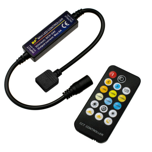 GloboStar® GLOBOSTAR® CCTCONTROLLER 73356 Σετ Dimmer / Controller με RF Ασύρματο Χειριστήριο με 2 x 3A 72W Κανάλια DC 12-24V 6A 144W Max IP20 - RF2.4Ghz - Μ8.3 x Π8.3 x Υ3.2cm - 2 Χρόνια Εγγύηση