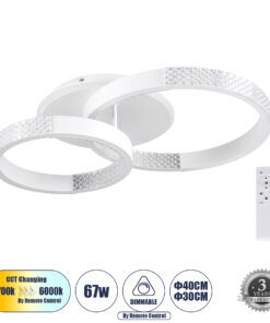 GloboStar® GloboStar® DIAMOND 61112 Φωτιστικό Οροφής Δαχτυλίδι-Κύκλος LED CCT 67W 8078lm 360° AC 220-240V - Εναλλαγή Φωτισμού μέσω Τηλεχειριστηρίου All In One Ψυχρό 6000k+Φυσικό 4500k+Θερμό 2700k Dimmable Φ30+40cm+BackLight - Λευκό - 3 Years Warranty