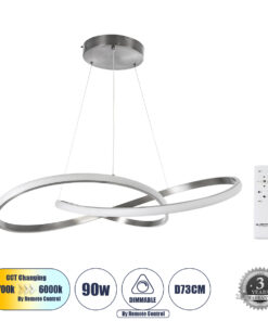 GloboStar® GLOBOSTAR® DEXTER 60915 Μοντέρνο Κρεμαστό Φωτιστικό Οροφής LED 90W 10080lm 300° AC 220-240V IP20 Ρυθμιζόμενο Λευκό CCT με Χειριστήριο από 2700K έως 6000K Dimmable - Lumileds SMD Chip - Νίκελ Βούρτσας - Μ73 x Π73 x Υ16cm - 3 Χρόνια Εγγύηση