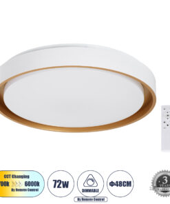 GloboStar® GloboStar® BARCHETTA 61048-S Πλαφονιέρα Οροφής LED CCT 72W 8306lm 120° AC 220-240V - Εναλλαγή Φωτισμού μέσω Τηλεχειριστηρίου All In One Ψυχρό 6000k+Φυσικό 4500k+Θερμό 2700k Dimmable Φ48cm - Λευκό & Χρυσό - 3 Years Warranty